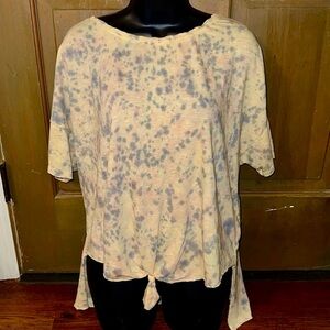 New Directions Colorful Yellow/ Gold Oversized Front Tie Short Sleeve Top Size L